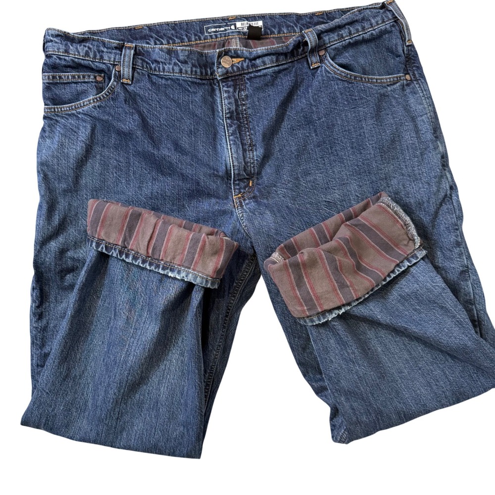 Carhartt Workwear Flannel Lined Denim Jeans Relaxed Fit Size 42x32 Outdoor